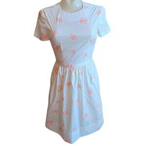 1OF1 Vintage White Dress Pink Floral Pattern 1970's Handmade Dotted Swiss USA